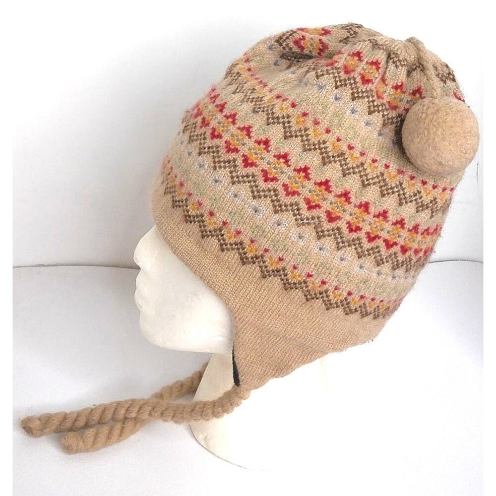 Merkley Headgear Wool Earflap Beanie Hand-Knit Fair Isle Winter Hat One Size
